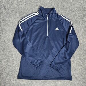 adidas Golf 3 Stripe French Terry Quarter Zip‎ Pullover Men L Blue ADVS20R736